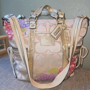 Coach Poppy Daisy Applique Pocket Tote